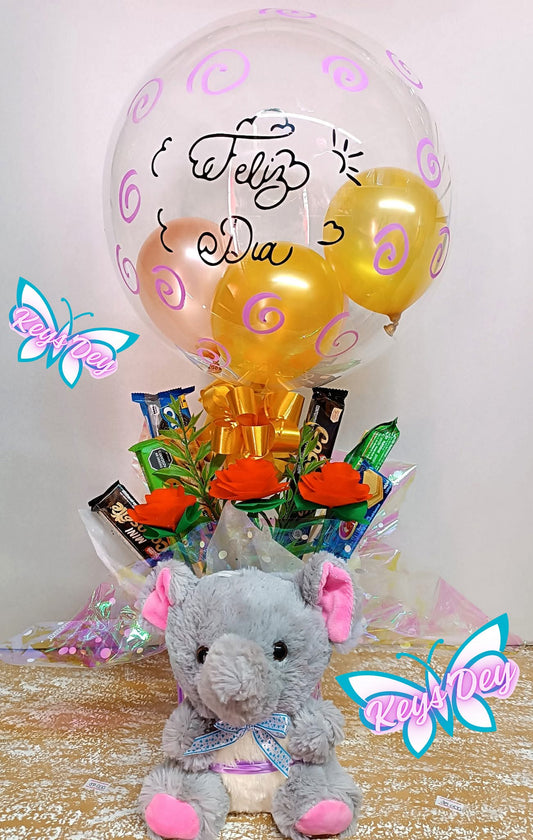 Ancheta de Dulces con Peluche y Globo Personalizado